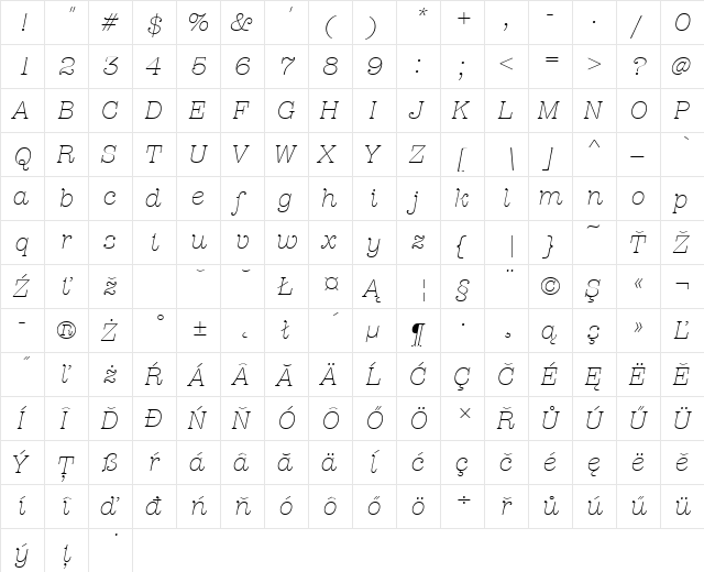 AmericanTypItcTEELig Italic  glyph index