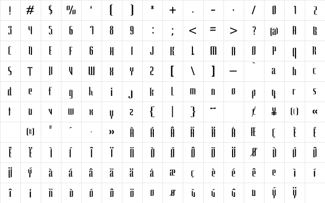 Gargouille Regular  glyph index