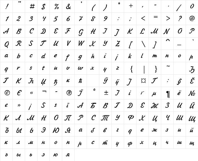 Laskoner Regular  glyph index