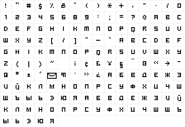 hooge 05_55 Cyr2 Regular  glyph index
