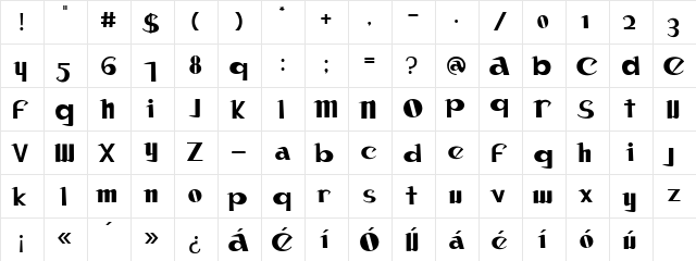 Canon Regular  glyph index