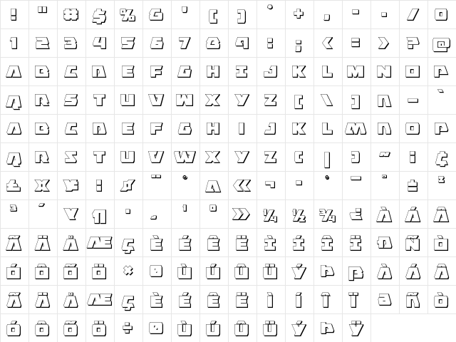 Eagle Strike 3D Regular  glyph index