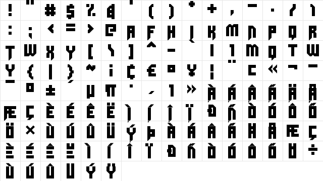 Dubspikes Regular  glyph index