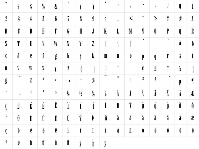 Arsis Becker Regular  glyph index