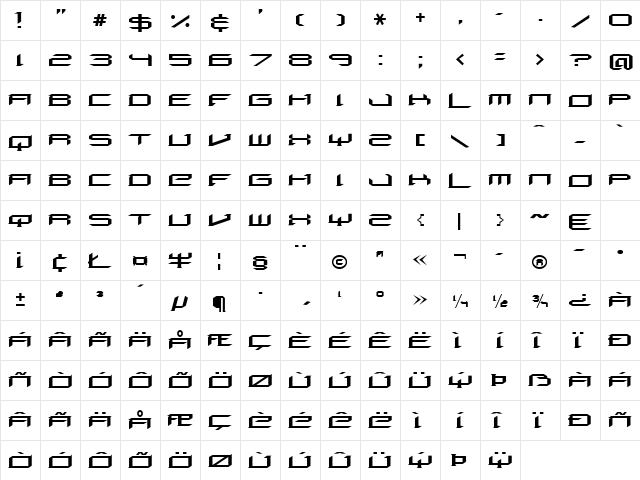 Digeria Normal  glyph index