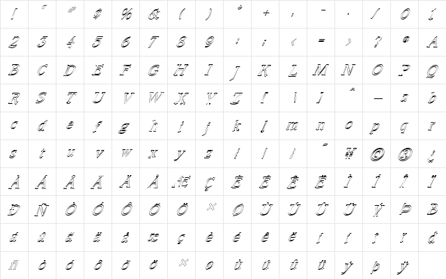 FZ ROMAN 23 HOLLOW ITALIC Normal  glyph index