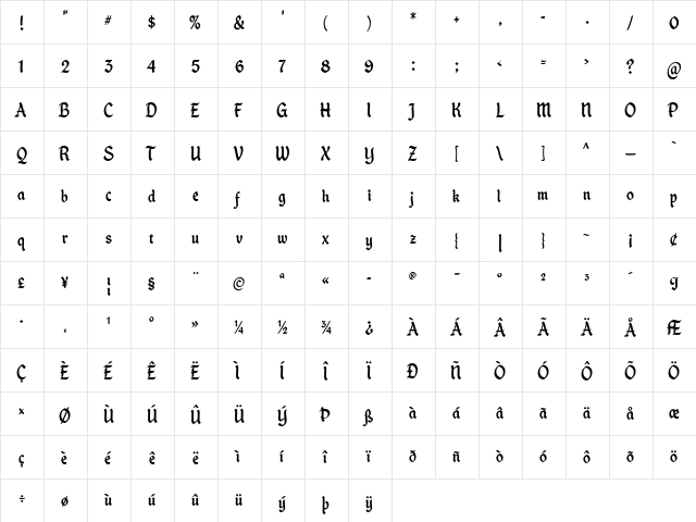 House Holiday TTF Gothic  glyph index