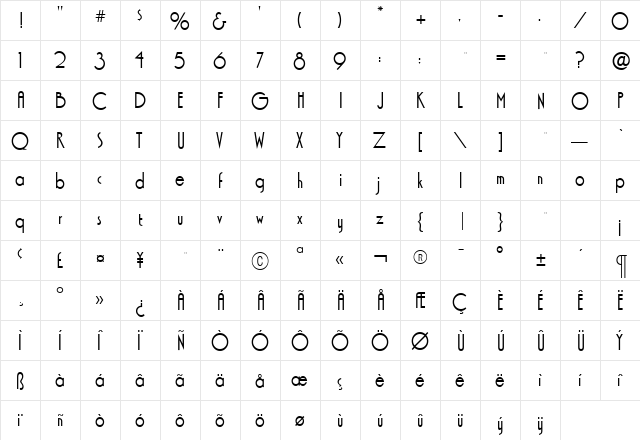 XctasySansRR Medium Regular  glyph index