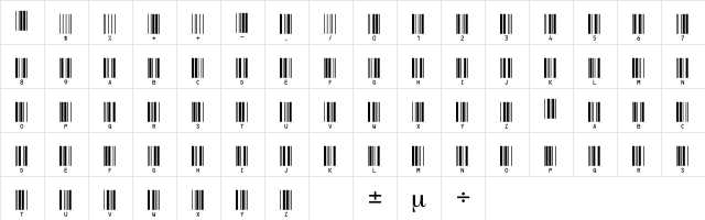 Barcode3_9AL Normal  glyph index