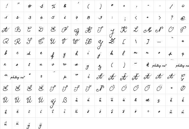 BERNARD Regular  glyph index