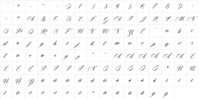 Mathilda in Wonderland Regular  glyph index