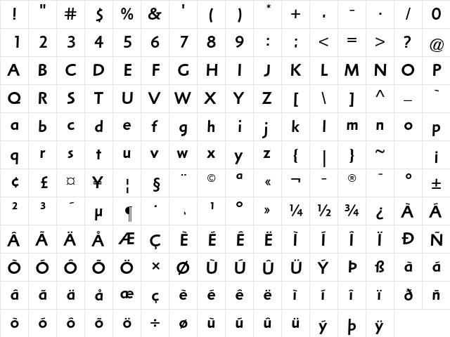 Arta Std Medium  glyph index