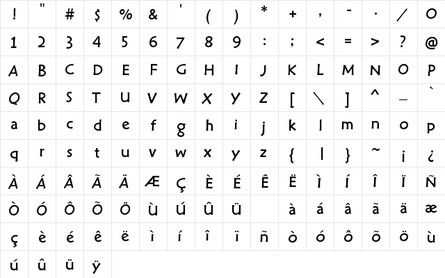 CalSansMediumHMK Regular  glyph index