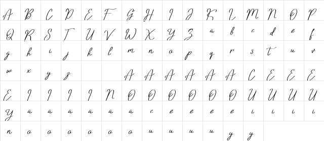 Bolliver Demo Regular  glyph index