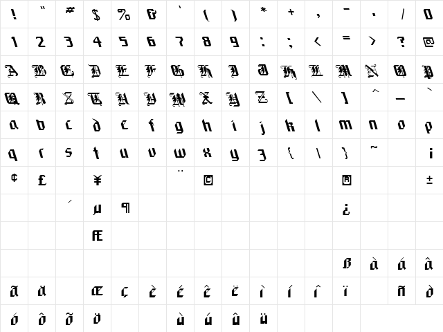Watchers 1 Regular  glyph index