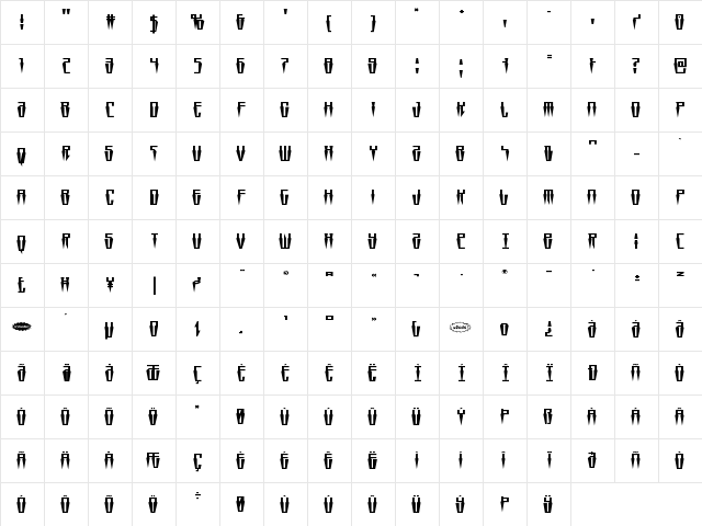 Swordtooth Squat Regular  glyph index