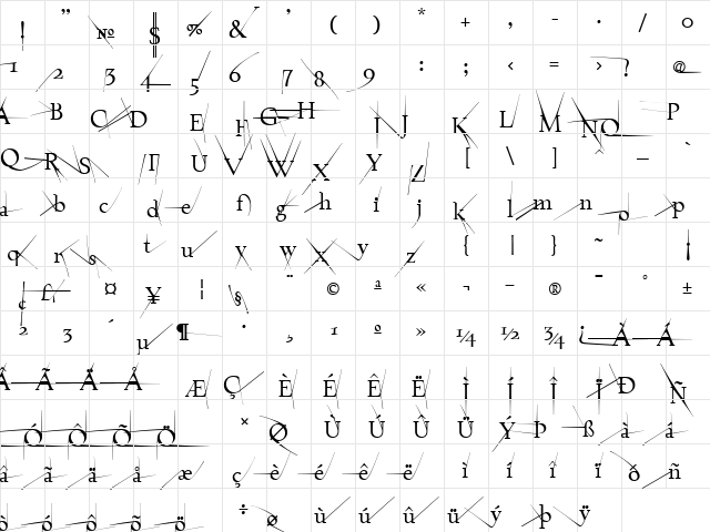 TaskToobig Regular  glyph index