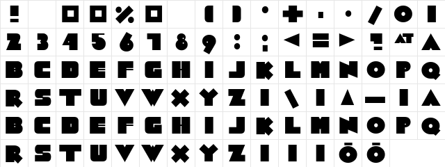 GrubaBerta Regular  glyph index