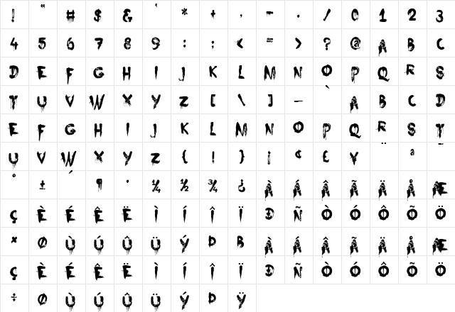 Nightbird Regular  glyph index