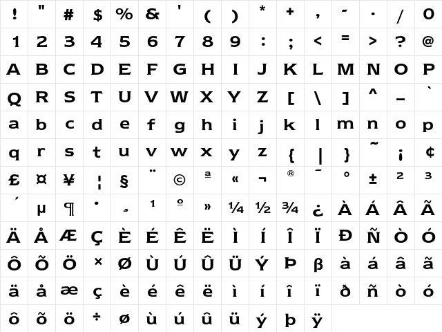 NewtextEF Demi  glyph index