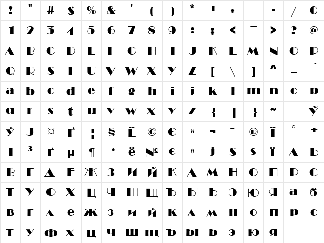HighWayC Normal  glyph index