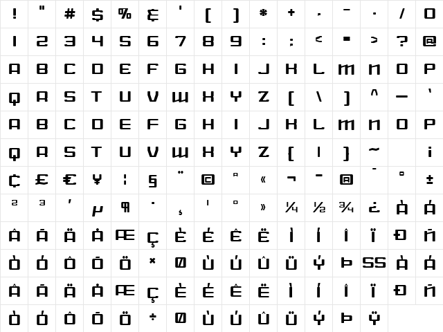 American Highway Regular  glyph index