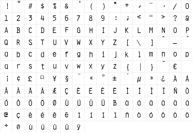 Myriade Regular  glyph index