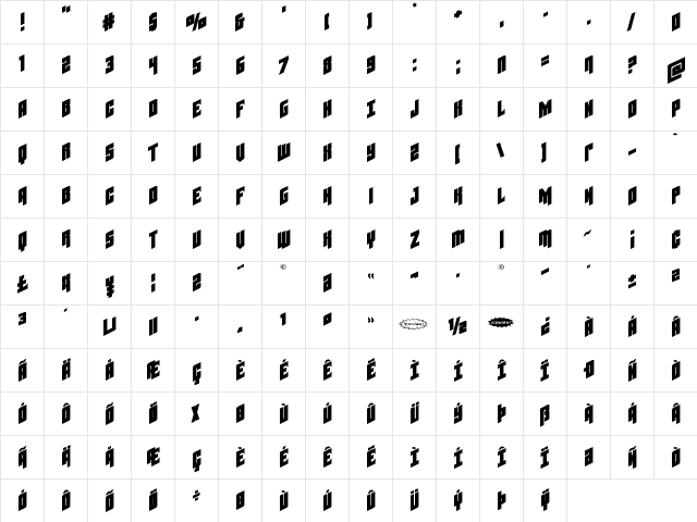 Galaxy Force Expanded Expanded  glyph index