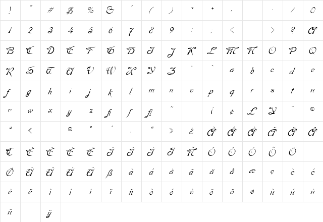 Dobkin-Script Regular  glyph index