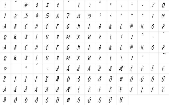 BLOGGER 1983 BRUSH Regular  glyph index