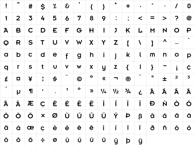 Insignia Regular  glyph index