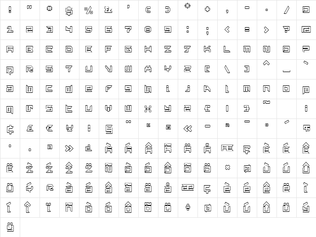 RayzorBlunt Outline Regular  glyph index
