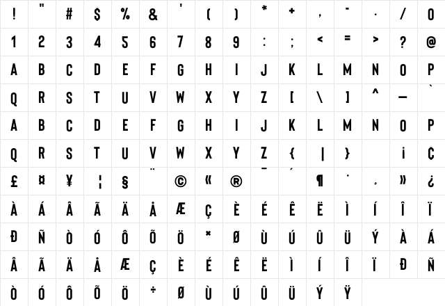 Bison Bold  glyph index