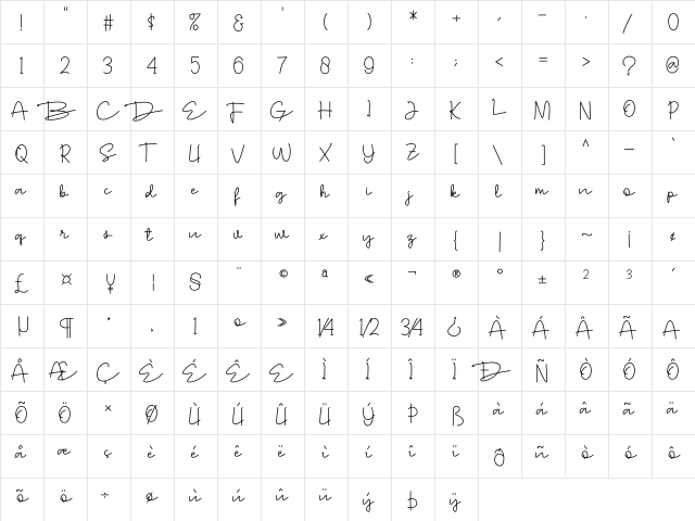 Vougoat ExtLt Regular  glyph index
