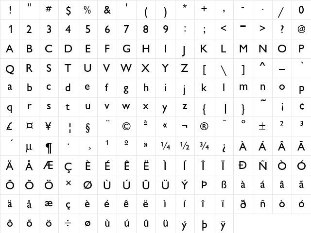 GiltuTMed Regular  glyph index