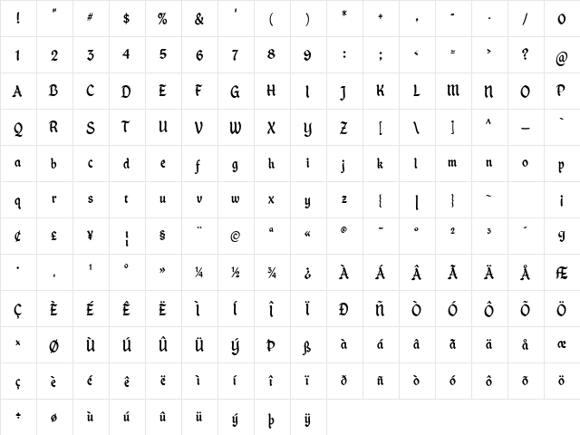 House Holiday Gothic Regular  glyph index