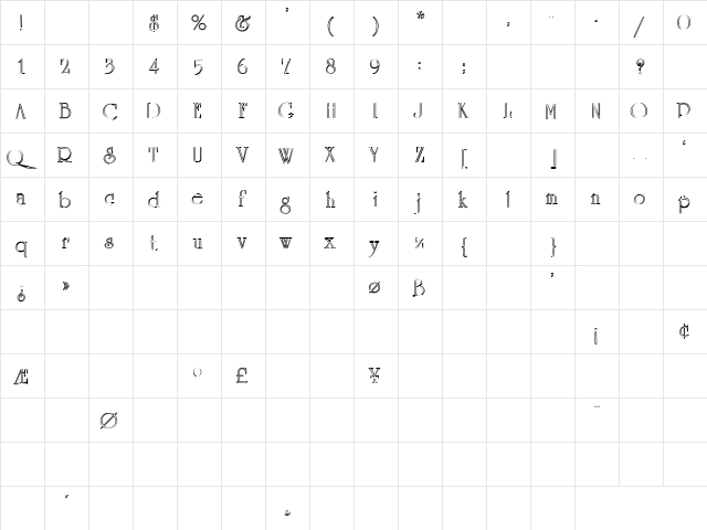 Fancy Outline 1 Regular  glyph index