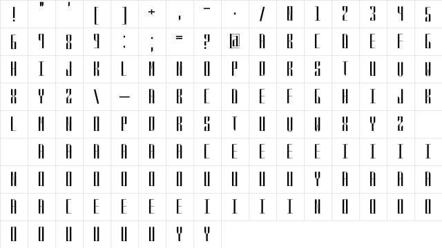 QVR Sharp Display Regular  glyph index