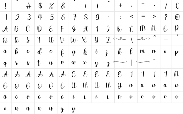 Falina Sweet Regular  glyph index