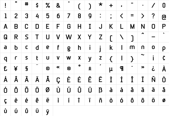 BetaSans Bold  glyph index