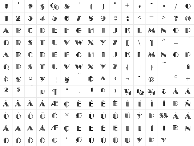 PiccadillyD Regular  glyph index