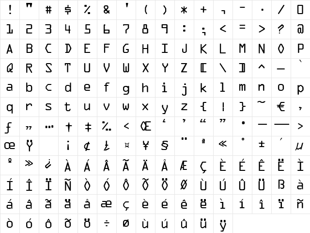 October Regular  glyph index