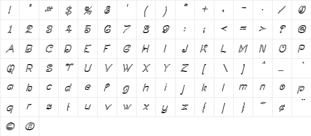 Curlmudgeon Hollow Italic Regular  glyph index