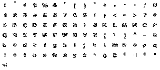 HolyMoly Normal  glyph index