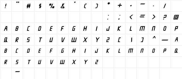 Crushnot Italic  glyph index