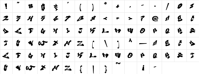 Amanzing Grafiti Regular  glyph index