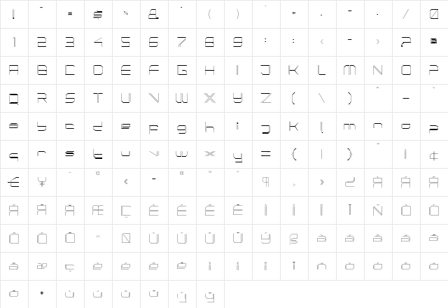 PhutureSqrdOpen Regular  glyph index