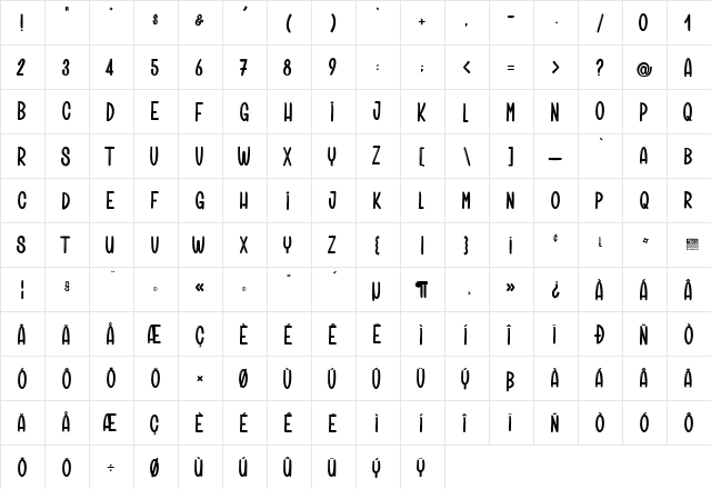 Artisanalerie_PersonalUseOnly Regular  glyph index