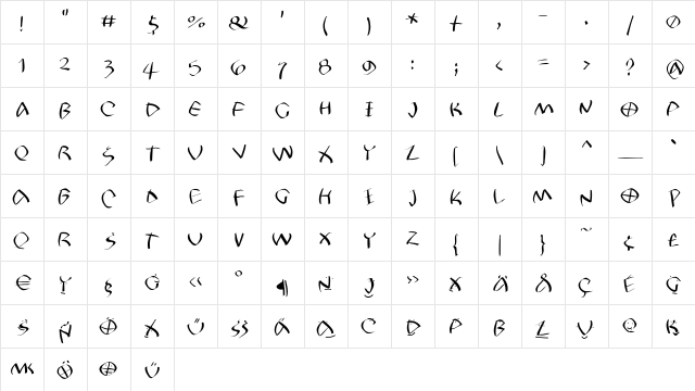 PetriFree Regular  glyph index