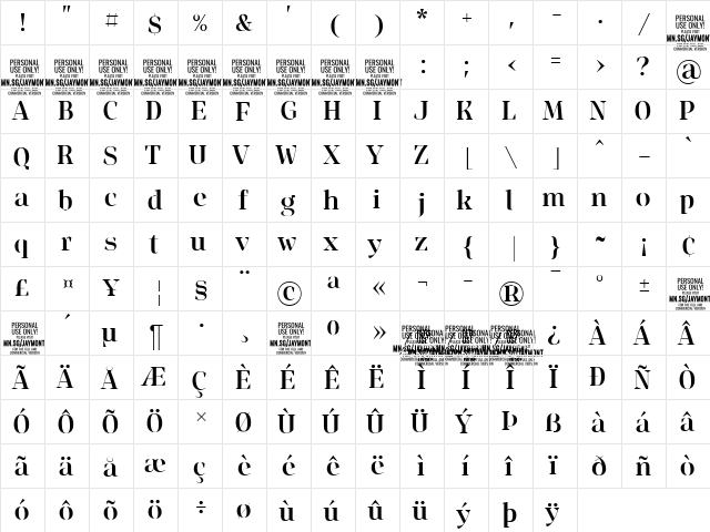 Jaymont PERSONAL Medium  glyph index